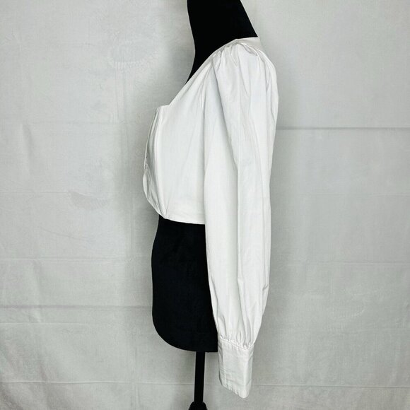 Mable White Front Clasp Long Sleeve Crop Top Sz M Stretch Corset - Picture 5 of 11